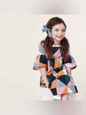 Pink Chicken Ophelia Dress geometric print butterfly sleeves size 10 Y